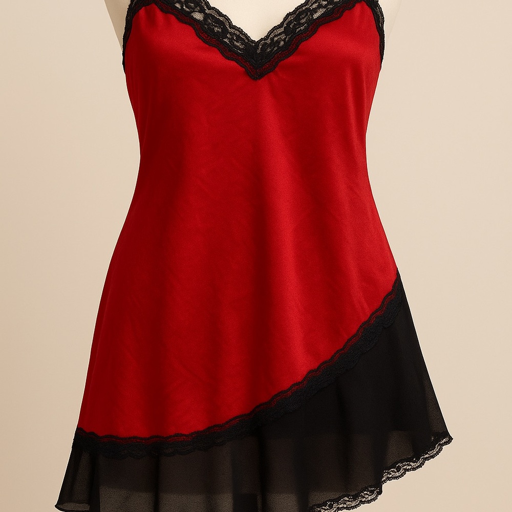 Secret Treasures Red Satin Lace Slip Dress L Y2K Lingerie